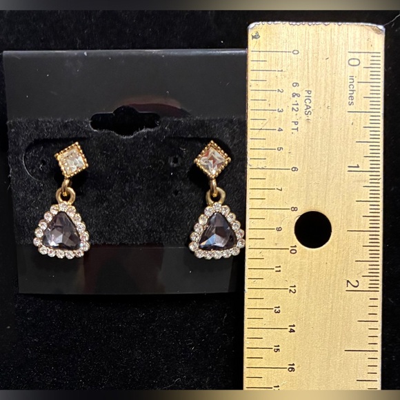 EUC Gold Tone and Silver Tone  Drop Earrings w/. Blue Grey Crystals - Picture 5 of 5